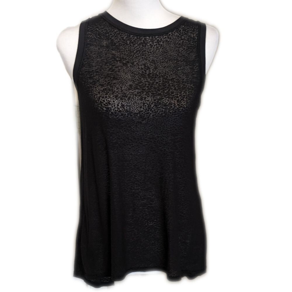 Athleta slub tank, sleeveless breezy sheer animal print top, open back, sz S
